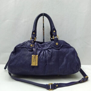 Marc By Marc Jacobs Purple Pebbled Leather Double Handles Zipper Satchel Bag